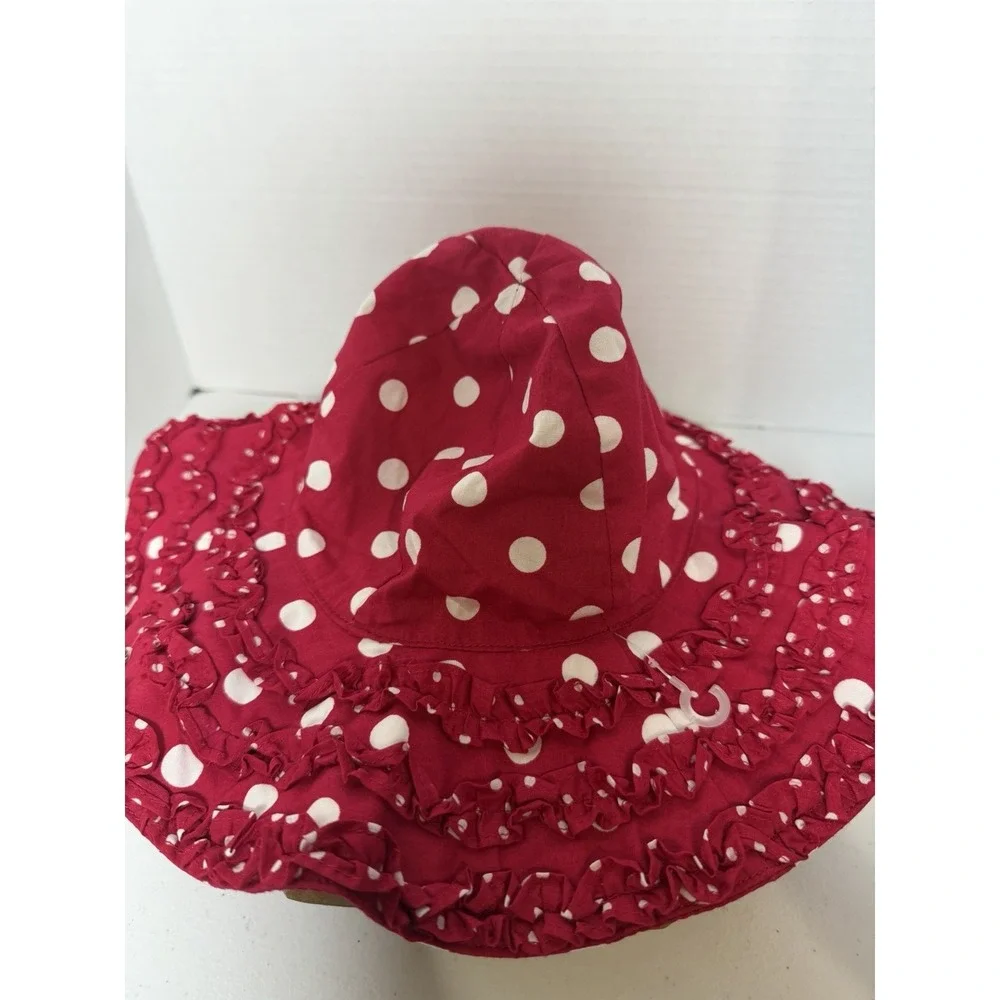 Gymboree Toddler‎ Sun Hat 2T-3T Red White Polka Dot Cotton Ruffle Wide Brim